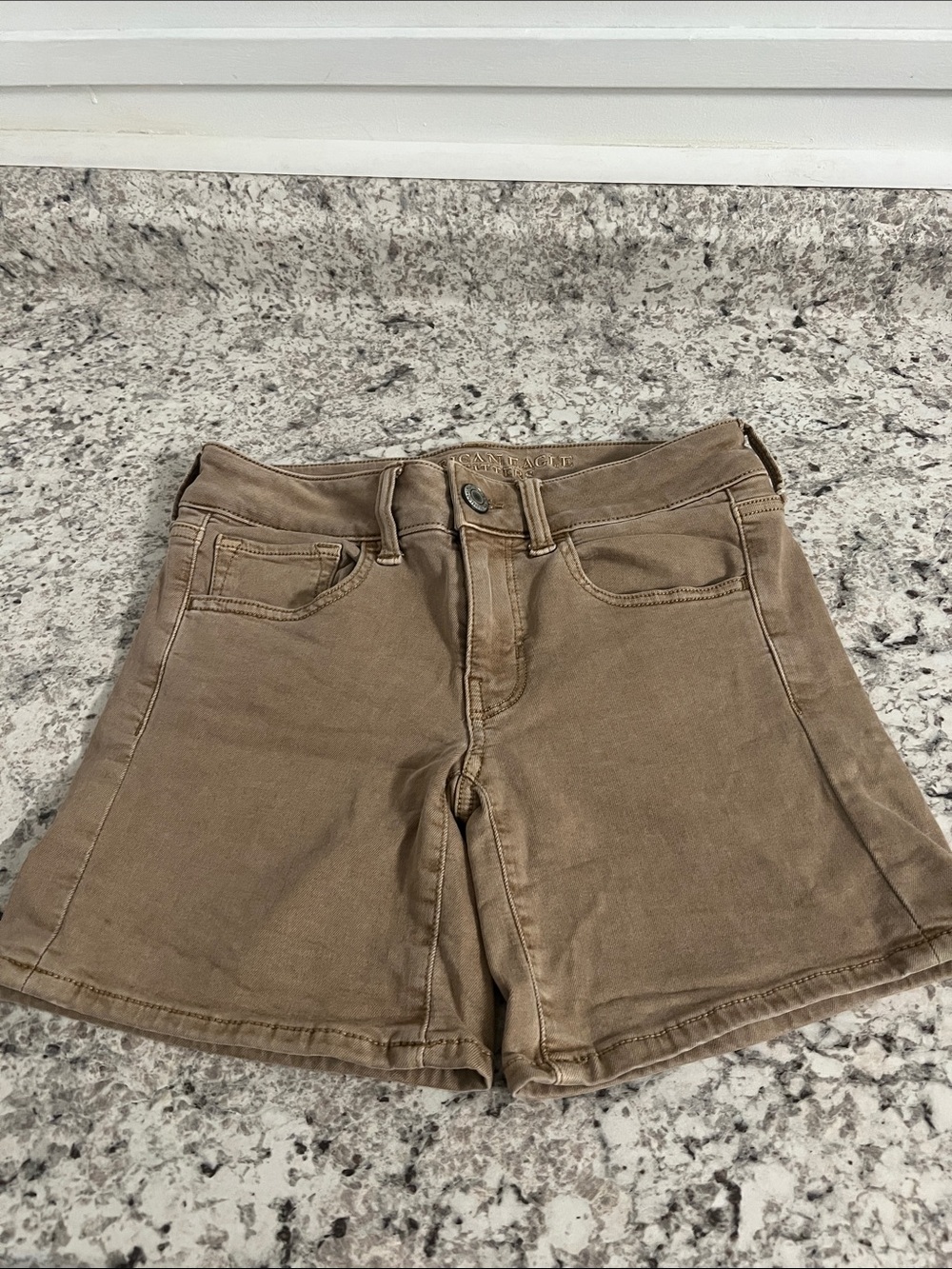 American Eagle Outfitters Tan High-Rise Denim Shorts midi